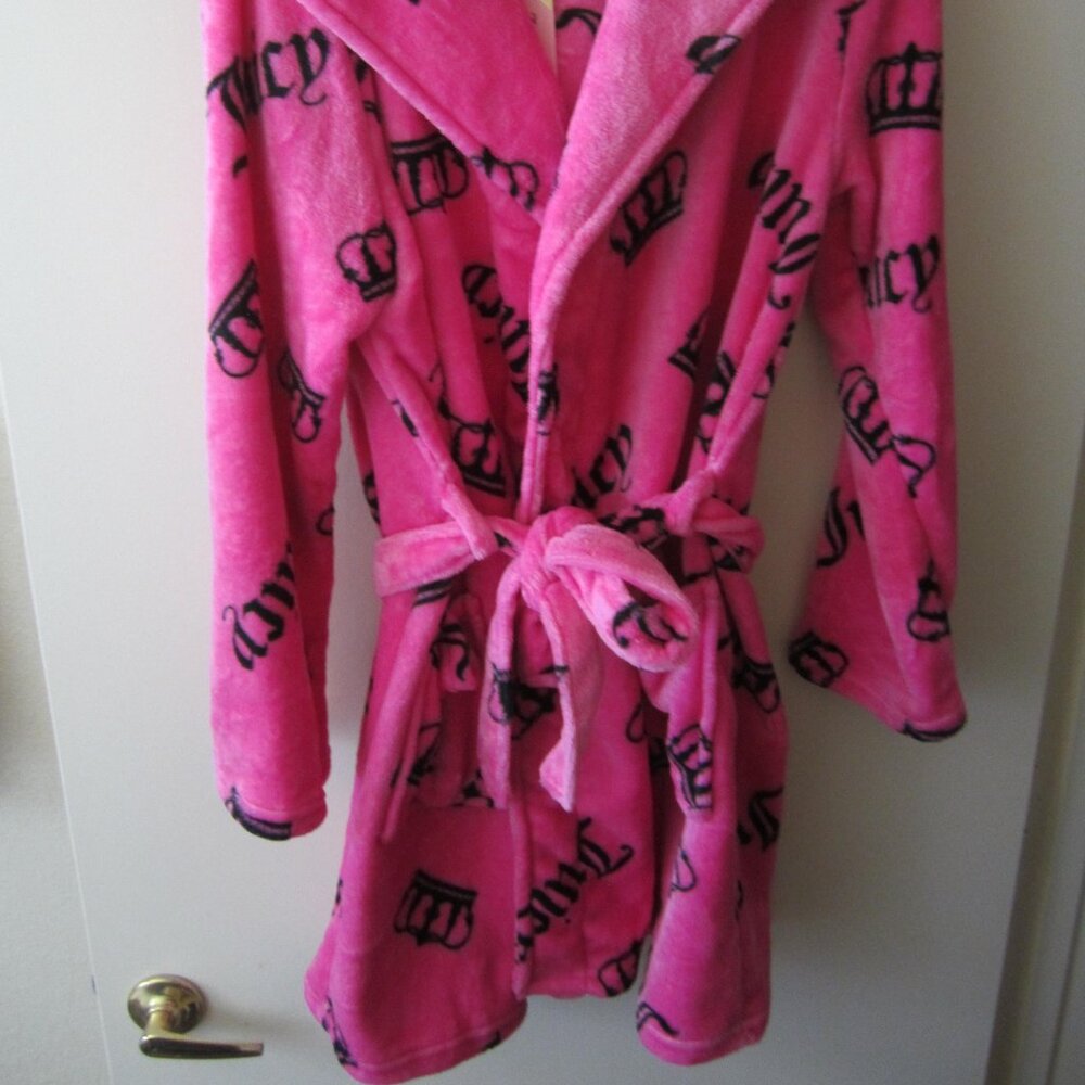 Juicy Couture Bathrobe Robe Women Hot Pink Crown Hooded Sleepwear L/XL - Picture 2 of 6
